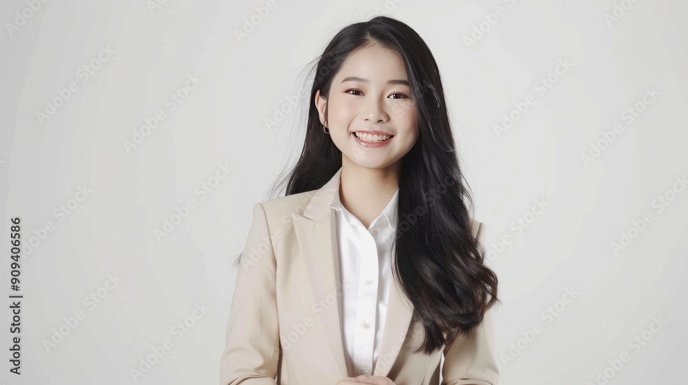 Smiling Woman in a Tan Blazer Smiling Woman in a Tan Blazer
