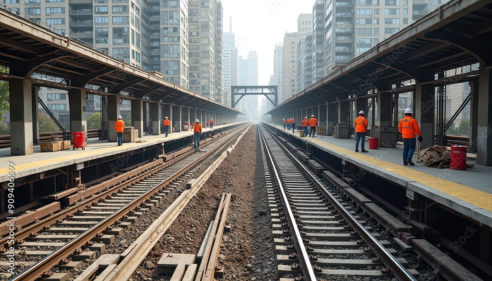 Fototapeta premium Train Tracks in a City.