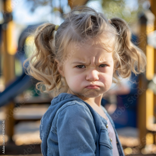 A bratty little girl on a school playground photo