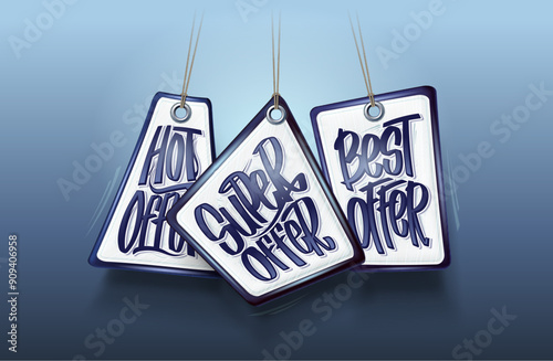 Tags collection advertising web banner template with super offer, hot offer, and best offer lettering