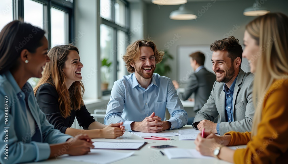 Happy Diverse Business Team Collaborating and Brainstorming at a Meeting.