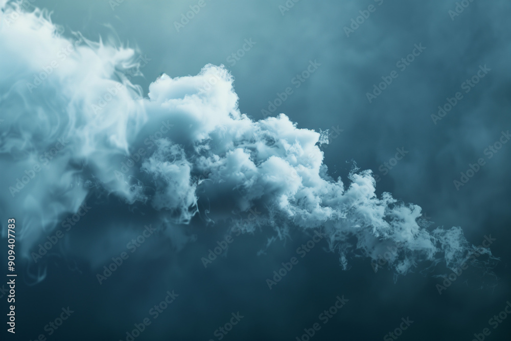 Fototapeta premium Air illustrated through ethereal white smoke and flowing wind against a calming grey and blue cloudy sky