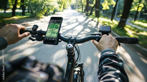 First Person View of a Bike Ride with Navigation App