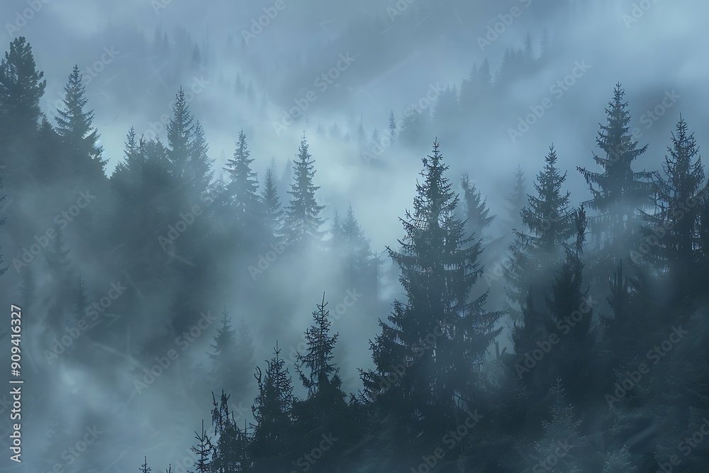 foggy landscape in the forest foggy landscape in the forest