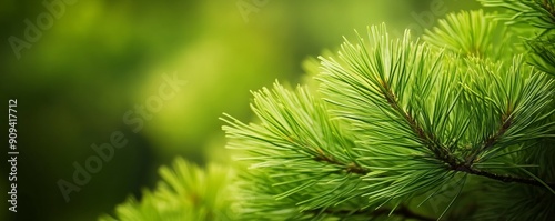 Close-up of pine needles with green blurred background, nature detail concept