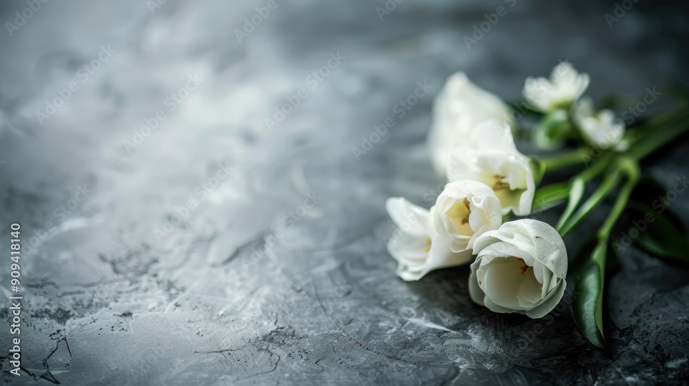 White tulips on textured, dark gray surface White tulips on textured, dark gray surface