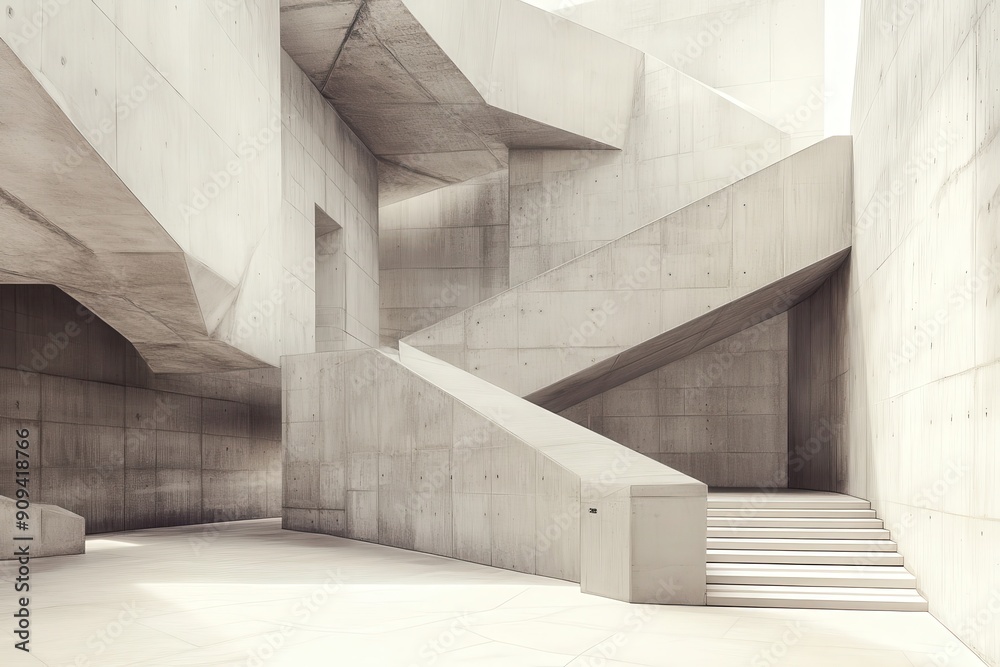 A large, empty room with a staircase leading up to a door A large, empty room with a staircase leading up to a door