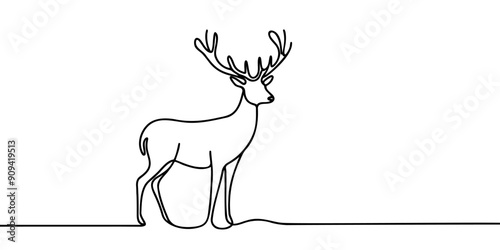 One continuous drawing of a deer. Deer wildlife illustration in simple line vector animal design concept themes. photo