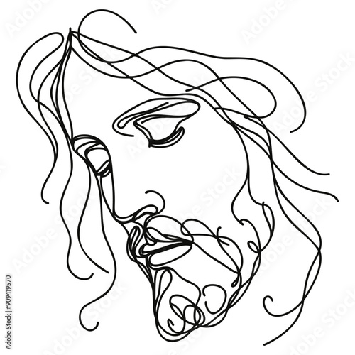 Continuous one line drawing of Jesus face
