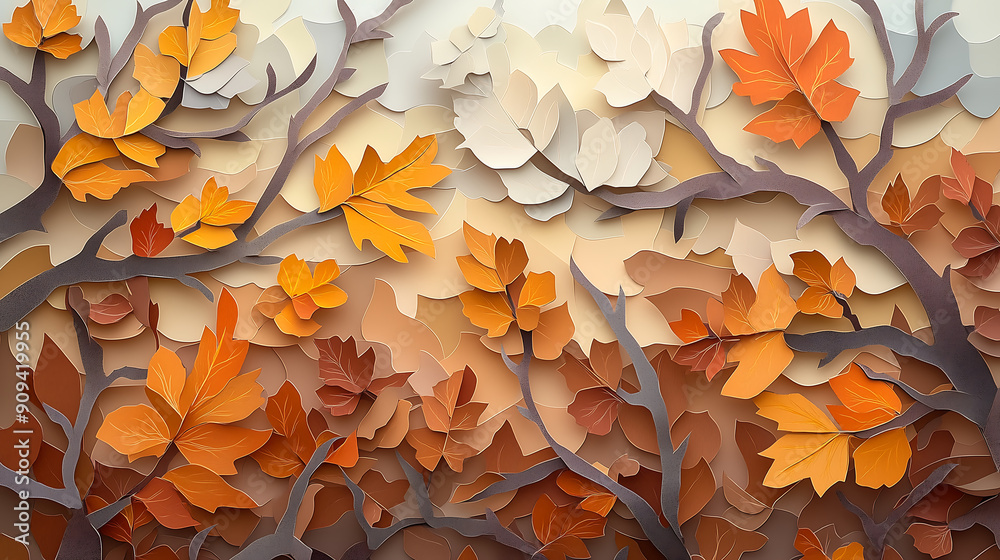 paper cutout of an autumn forest with orange and brown leaves on trees abstract background paper cutout of an autumn forest with orange and brown leaves on trees abstract background