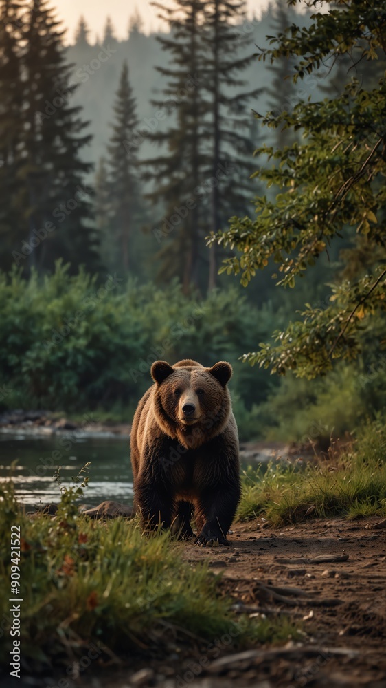 bear on nature scene background with copy space backdrop portrait bear on nature scene background with copy space backdrop portrait