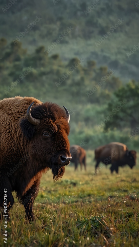 bison on nature scene background with copy space backdrop portrait bison on nature scene background with copy space backdrop portrait