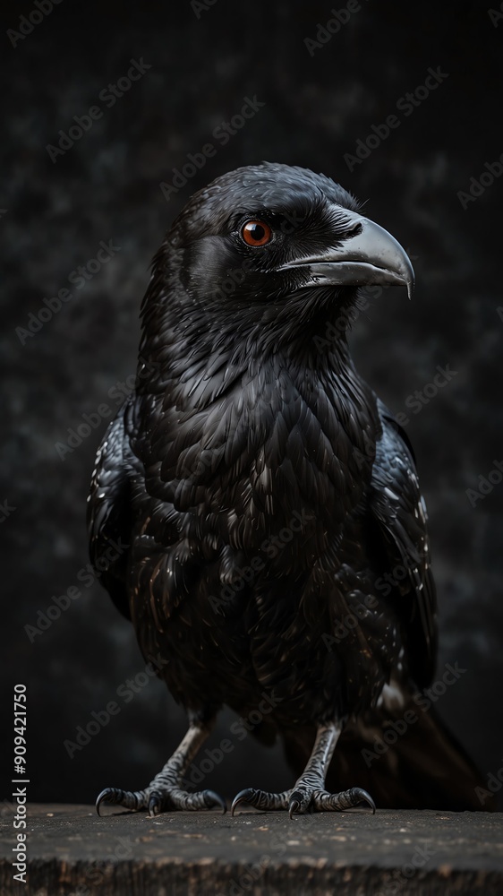 crow on plain black background with copy space backdrop portrait crow on plain black background with copy space backdrop portrait