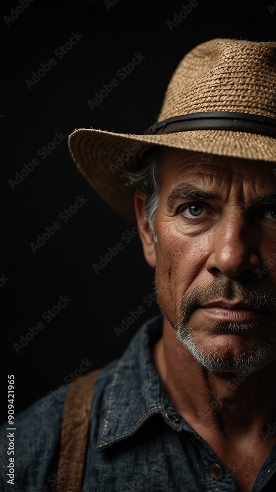 farmer on plain black background with copy space backdrop portrait farmer on plain black background with copy space backdrop portrait