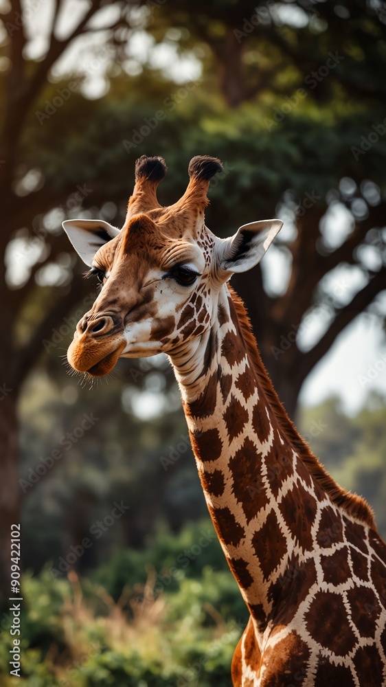 giraffe on nature scene background with copy space backdrop portrait giraffe on nature scene background with copy space backdrop portrait