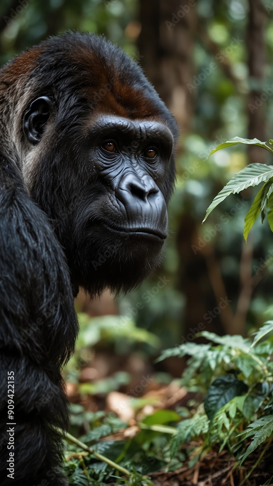 gorilla on nature scene background with copy space backdrop portrait gorilla on nature scene background with copy space backdrop portrait
