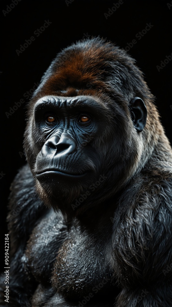 gorilla on plain black background with copy space backdrop portrait gorilla on plain black background with copy space backdrop portrait