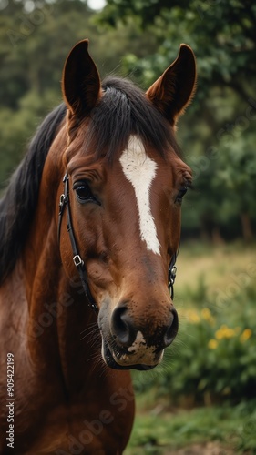 horse on nature scene background with copy space backdrop portrait