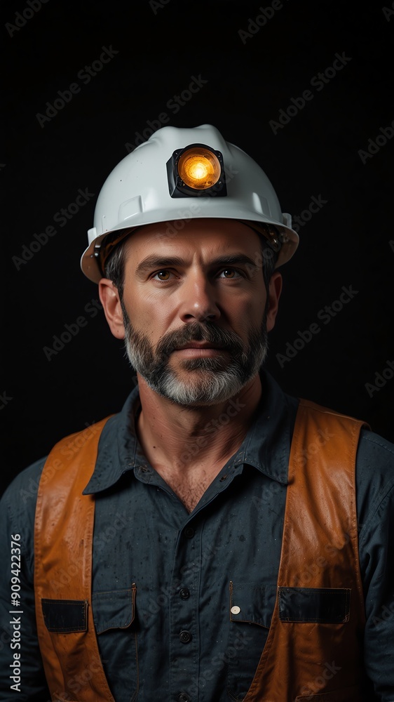 miner on plain black background with copy space backdrop portrait miner on plain black background with copy space backdrop portrait
