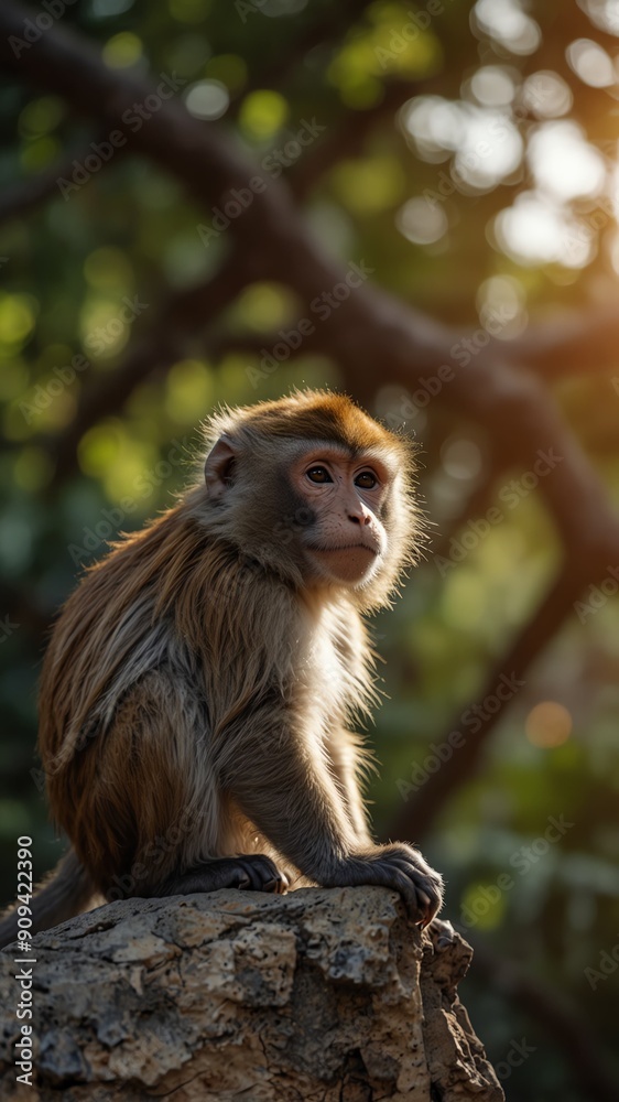 Fototapeta premium monkey on nature scene background with copy space backdrop portrait