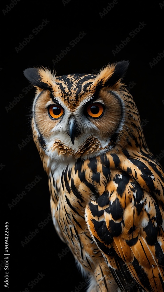 owl on plain black background with copy space backdrop portrait owl on plain black background with copy space backdrop portrait