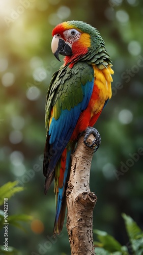 parrot on nature scene background with copy space backdrop portrait