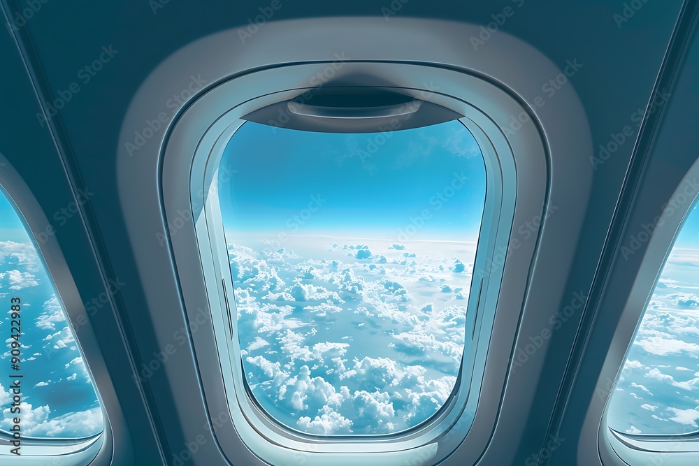 Business Jet airplane interior with blue sky