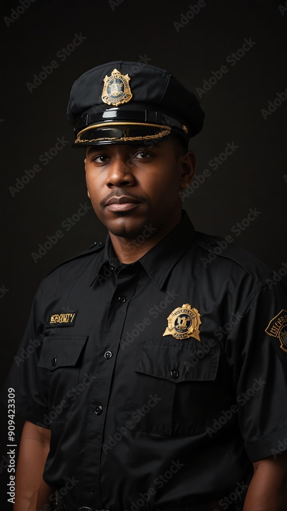 security guard on plain black background with copy space backdrop portrait security guard on plain black background with copy space backdrop portrait