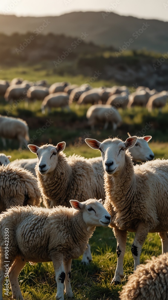Fototapeta premium sheep on nature scene background with copy space backdrop portrait