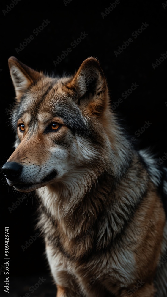 wolf on plain black background with copy space backdrop portrait wolf on plain black background with copy space backdrop portrait