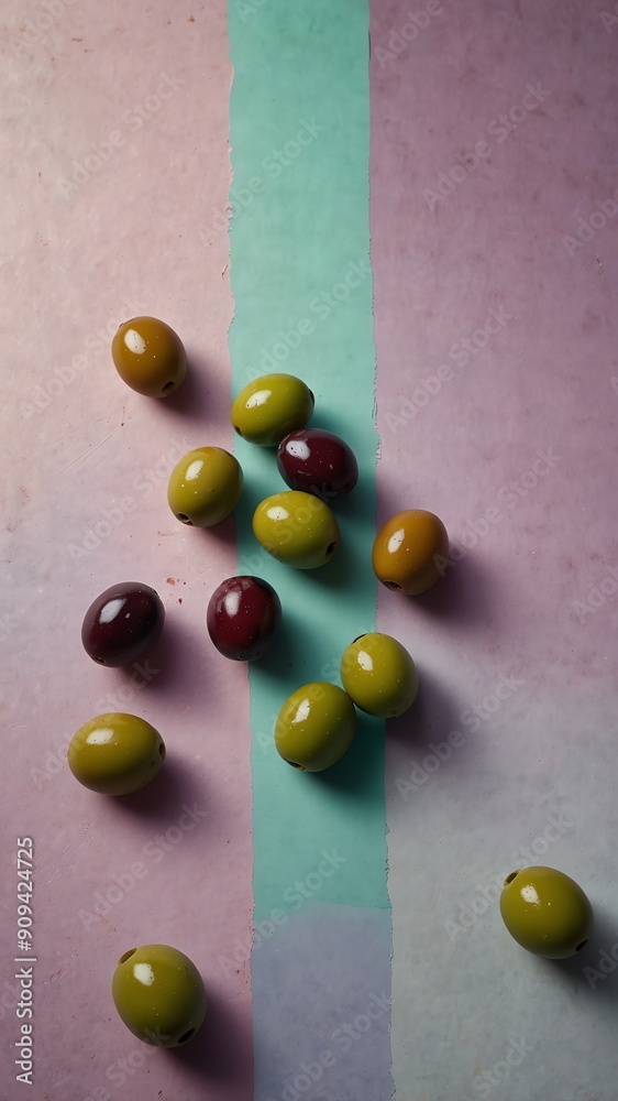 olives on plain colorful pastel background abstract ad concept copy space olives on plain colorful pastel background abstract ad concept copy space