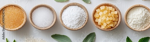 Various sweeteners like erythritol fructose sucralose and stevia photo