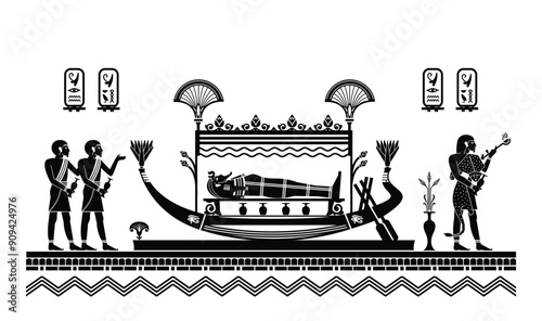Papyrus with elements of ancient Egyptian history, burial ceremonies and honoring Egyptian kings