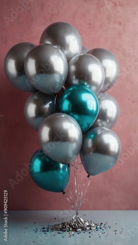 Wallpaper Mural silver balloons on plain colorful pastel background abstract ad concept copy space Torontodigital.ca
