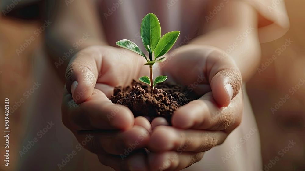 3D depiction of a small plant in hands, symbolizing nurturing and environmental care with this inviting photo. 3D depiction of a small plant in hands, symbolizing nurturing and environmental care with this inviting photo.