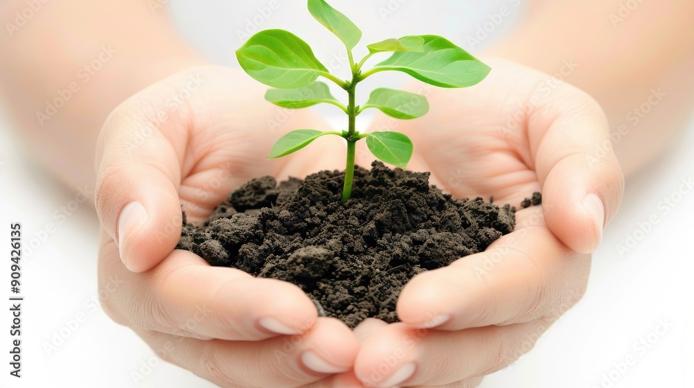 3D depiction of a small plant in hands, symbolizing nurturing and environmental care with this inviting photo. 3D depiction of a small plant in hands, symbolizing nurturing and environmental care with this inviting photo.