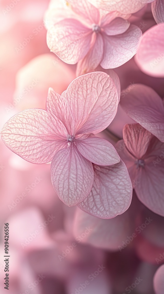Close-up of pink hydrangea flowers with blurred pink background, floral concept Close-up of pink hydrangea flowers with blurred pink background, floral concept