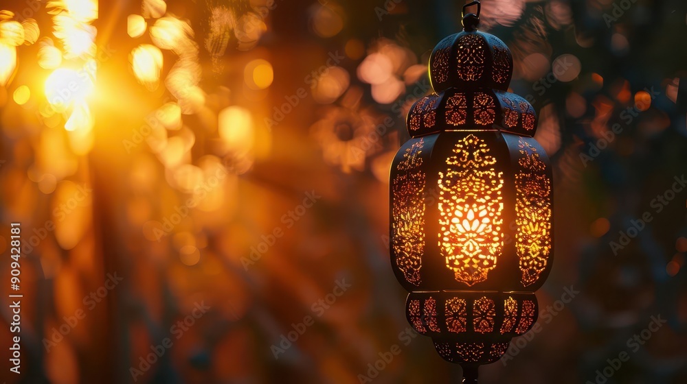 ornate arabic lantern casting intricate shadows against a rich warm background golden filigree patterns shimmer with candlelight creating a serene ramadan ambiance ornate arabic lantern casting intricate shadows against a rich warm background golden filigree patterns shimmer with candlelight creating a serene ramadan ambiance