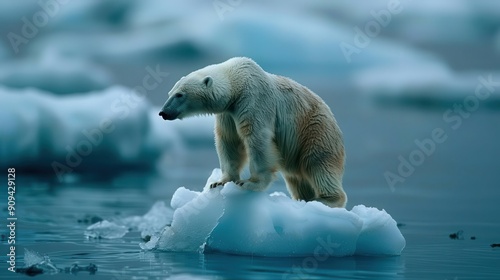 polar bear balancing on small ice floe melting arctic landscape powerful imagery illustrating climate change impact vulnerable wildlife amid shrinking habitat