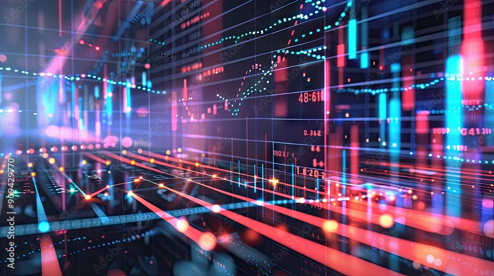 Detailed 3D rendering of a stock market graph with data points and ...