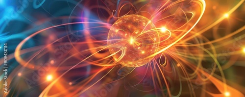 Wavefunction collapse, quantum observation, dynamic quantum state, subatomic particles, uhd, copy space for text,