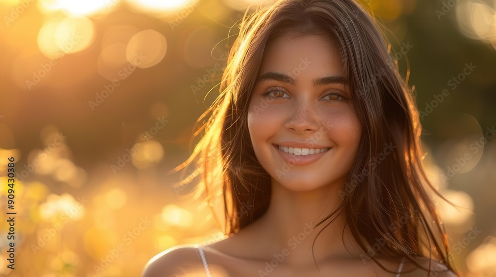 radiant latina model with a dazzling smile and flawless complexion warm lighting accentuates her joyful expression and beautiful features against a softfocus background radiant latina model with a dazzling smile and flawless complexion warm lighting accentuates her joyful expression and beautiful features against a softfocus background