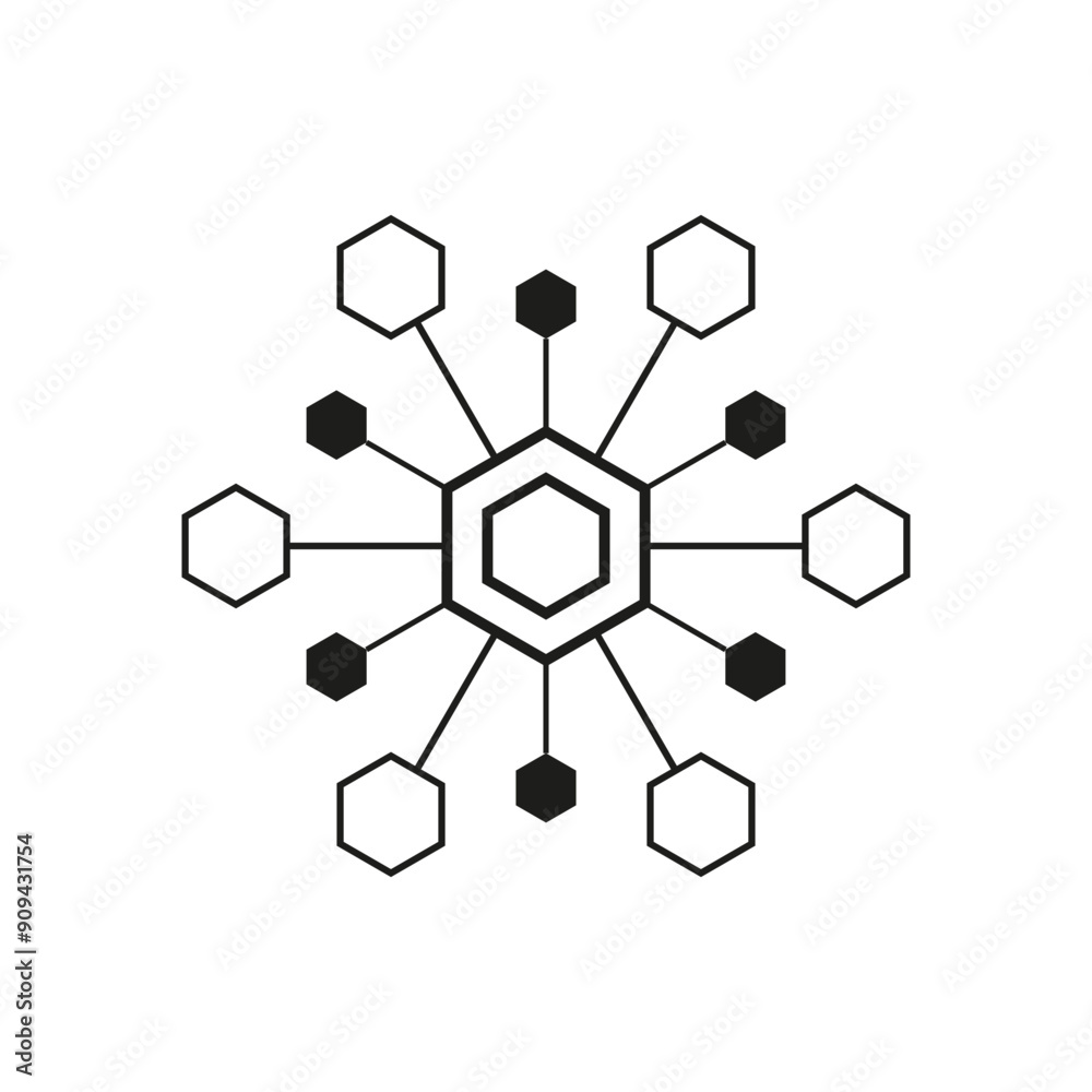 Hexagon network icon. Black and white. Vector illustration. Hexagon network icon. Black and white. Vector illustration.