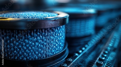 Close-up of Blue Air Filter with Metal Grid photo