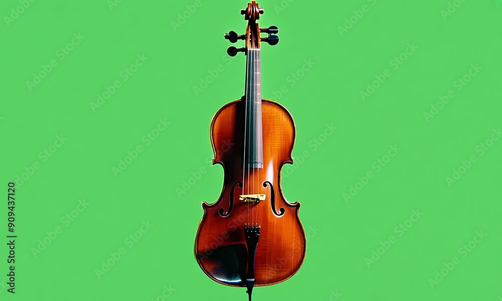 Classical Violin on Vibrant green screen background with Ai generated.
