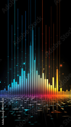 Digital color music equalize glowing light abstract graphic poster background