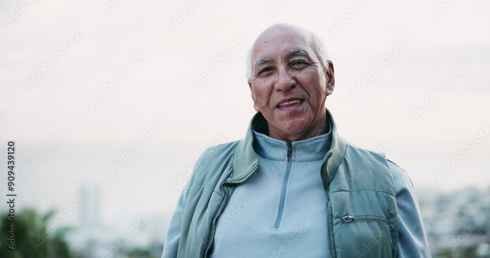 Old man, fitness and face in outdoor for wellness, exercise break and outside for mental health. Senior male person, retirement workout and relax on mountain run, portrait and laughing for funny joke Old man, fitness and face in outdoor for wellness, exercise break and outside for mental health. Senior male person, retirement workout and relax on mountain run, portrait and laughing for funny joke
