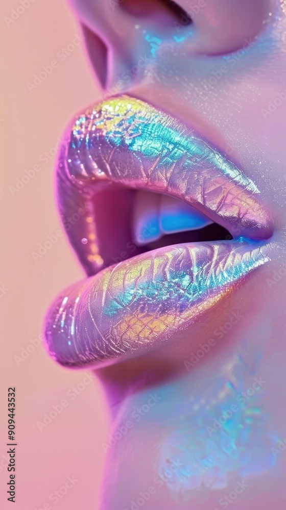 Close up shot of woman's lips with vibrant rainbow colored lip gloss, beauty and fashion concept Close up shot of woman's lips with vibrant rainbow colored lip gloss, beauty and fashion concept