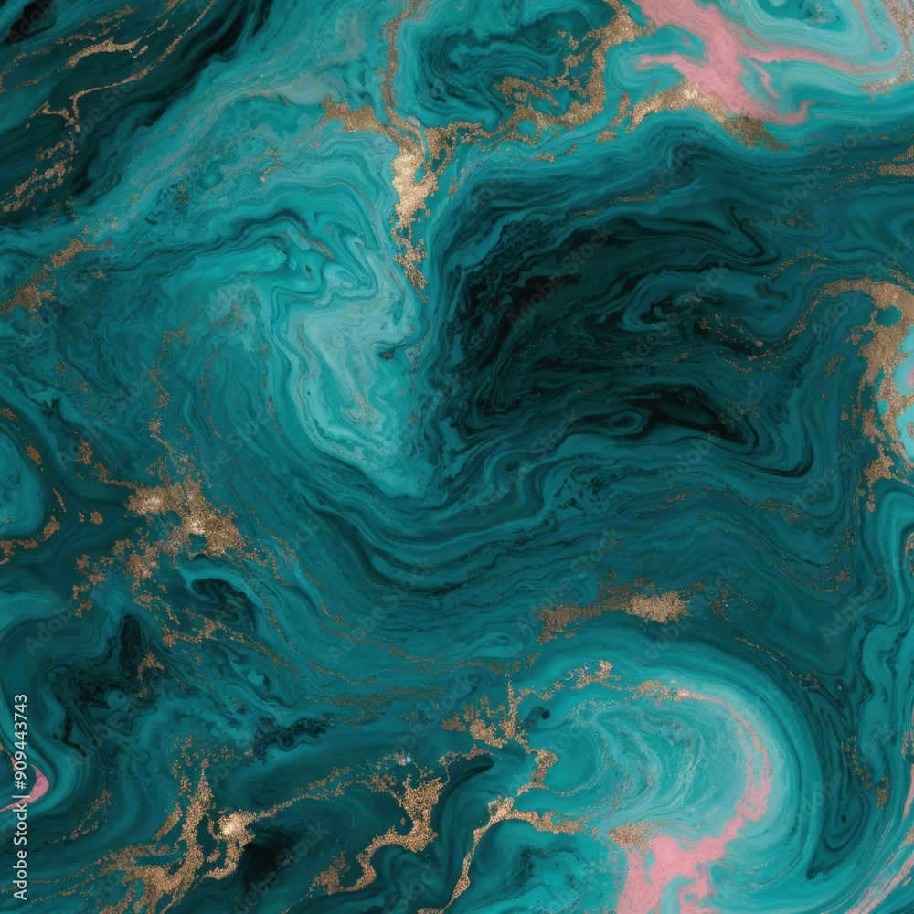 Swirling patterns of teal and green with touches of gold create a fluid, abstract aesthetic Swirling patterns of teal and green with touches of gold create a fluid, abstract aesthetic