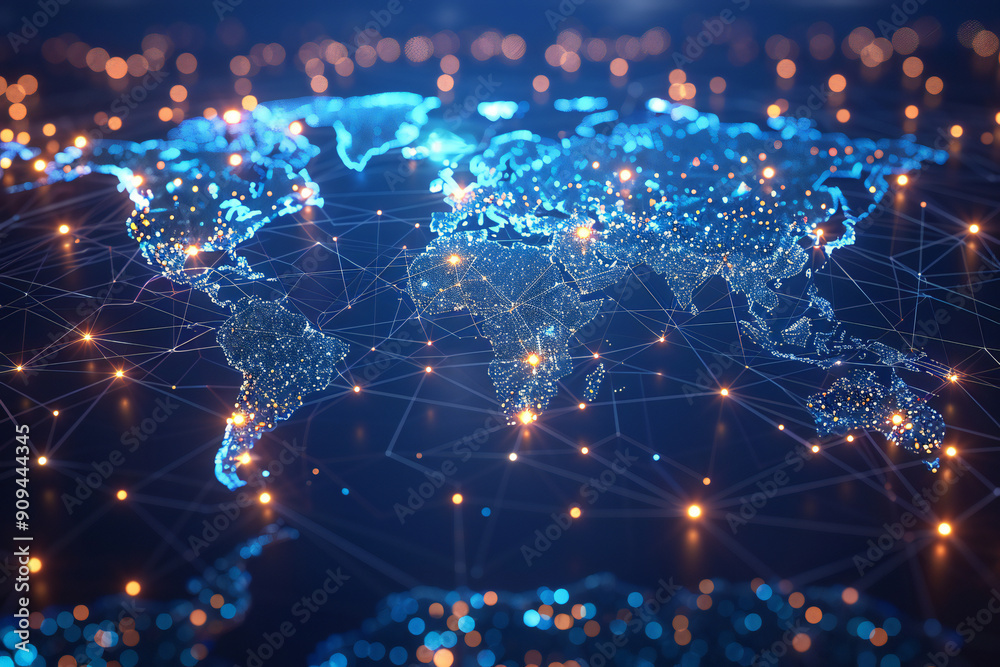 Obraz premium Futuristic Digital World Map Hologram